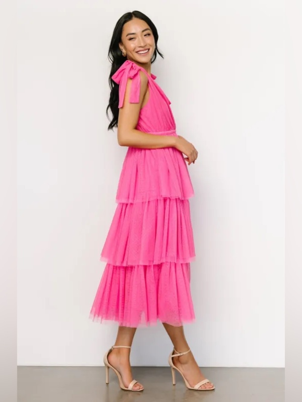 Baltic Born Pretty in Pink Tessa Tiered Tulle Tank Dress | Hot Pink NWT Sz M